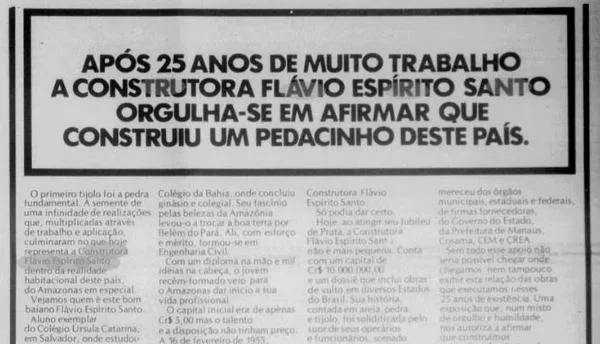 Anúncio dos 25 anos da Construtora Flávio Espírito Santo.